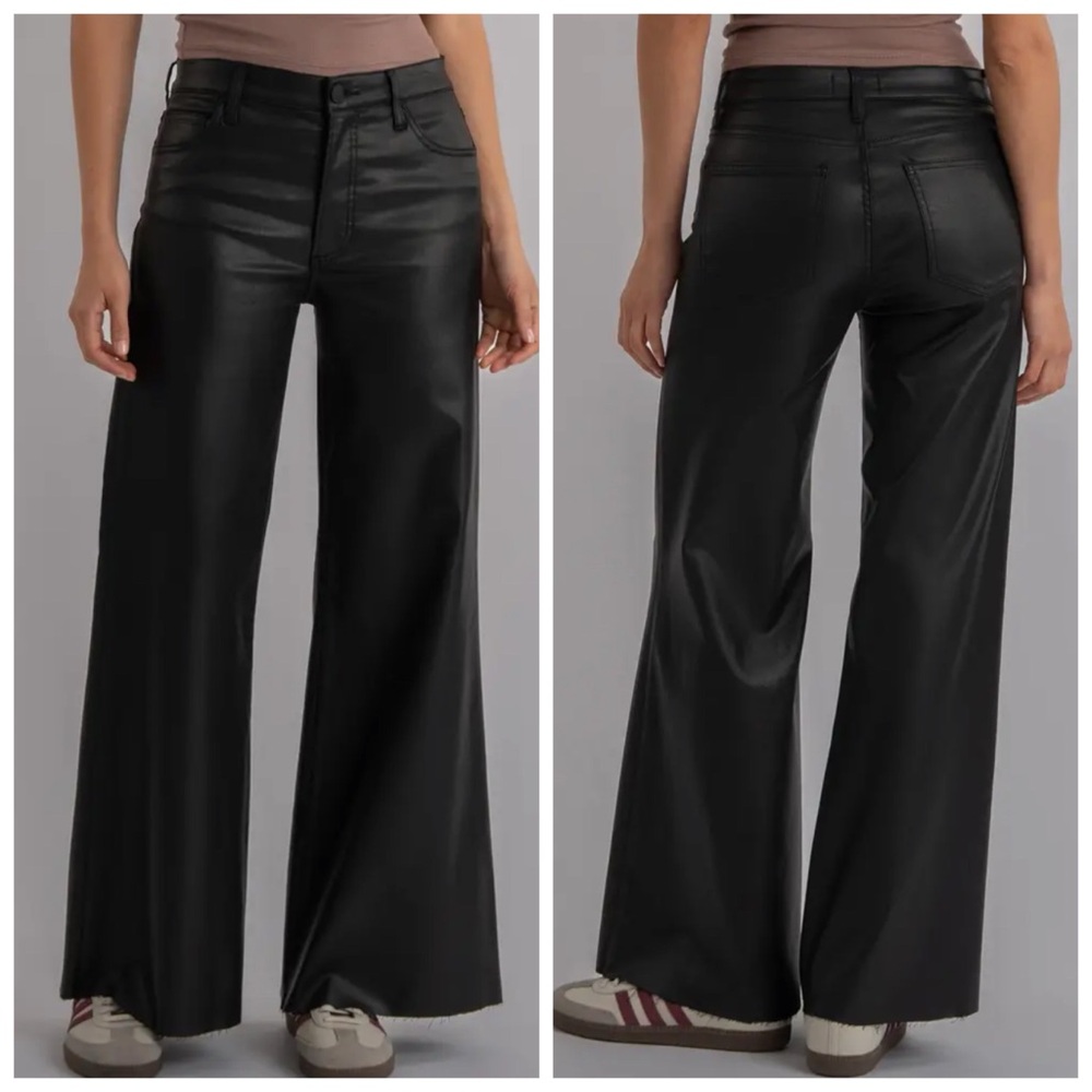 Kut from the Kloth Meg Fab Ab Wide leg High rise coated denim Faux leather jeans